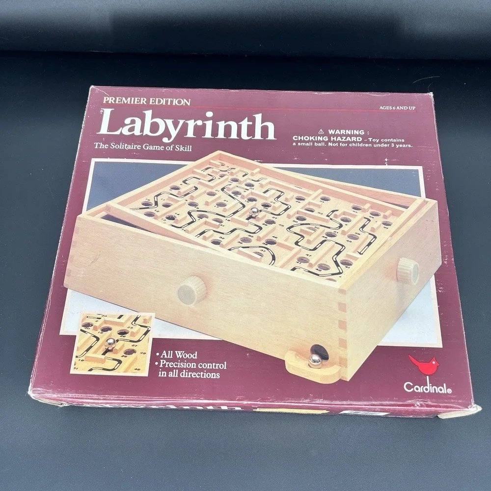 Labyrinth Wooden Tilting Puzzle Maze Game Cardinal #190 Premiere Edition 2 balls